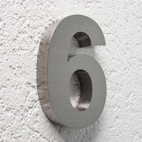 3D Hausnummer 6 Edelstahl V2A unbeleuchtet Arial