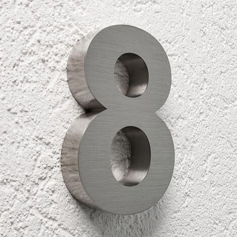 3D Hausnummer 8 Edelstahl V2A unbeleuchtet Arial