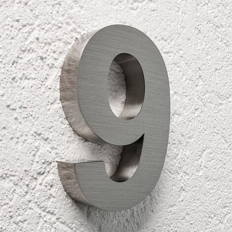 3D Hausnummer 9 Edelstahl V2A unbeleuchtet Arial