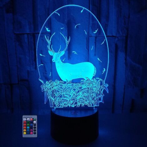 3D-Hirsch-Optische-Täuschungs-Lampe, 7/16 Farben, Fernbedienung, USB, Kinderdekoration/Geschenk/Weihnachten.
