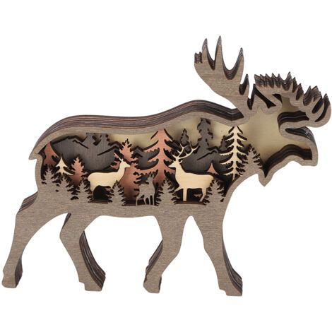 3D-Holzskulptur, Waldtiere, mehrstufige Wanddekoration, Wohndekoration, handgefertigter Hirsch