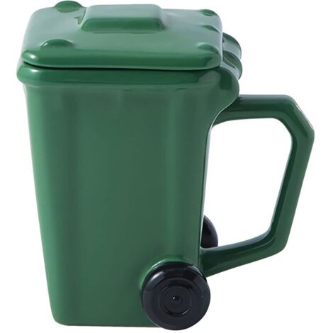 3D-Keramikbecher in Form eines Mülleimers mit Henkel und Rädern – Recyclingbecher – Ideal für den täglichen Gebrauch von Männern, Frauen, Mädchen und Jungen