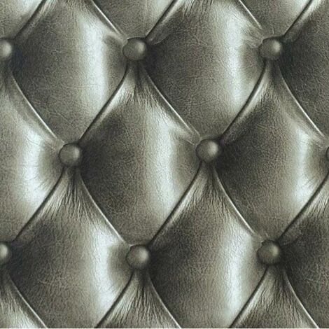 3D Leather Chesterfield Effect Silver Wallpaper