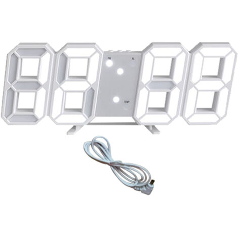3D LED Digital Wall Clock Dimmable Nightlight Decor LED Digital Alarm Clocks with Temperature Display White