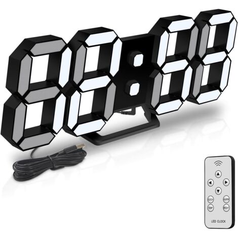 3D-LED-Digital-Wanduhr, kleiner Wecker, Fernbedienung, 25,2 cm, 12/24-Stunden-Temperatur, Datumsanzeige, Zeitspeicher, Schlummerfunktion, Nachtlicht, einstellbare Helligkeit, für Küche, Büro, Wohnzimm