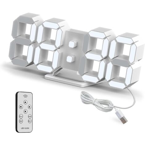 3D-LED-Digital-Wanduhr, kleiner Wecker, Fernbedienung, 25,2 cm, 12/24-Stunden-Temperatur, Datumsanzeige, Zeitspeicher, Schlummerfunktion, Nachtlicht, regulierbare Helligkeit, Küche, Büro, Wohnzimmer