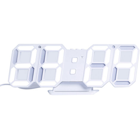 3D-LED-Digitaluhr, elektronische Tischuhr, beleuchteter Wandwecker, Hängeuhr, weiß + dimmbar + Datum + Temperatur + modern