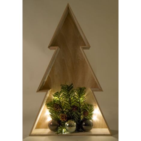 3D LED-Holz-Weihnachtsbaum 38cm Weihnachtsdeko Fensterbild Wanddeko Beleuchtung - Weiß