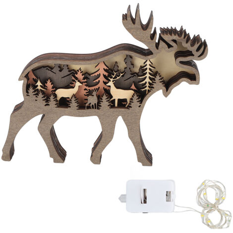 3D-Lichtdekoration Waldtiere, mehrschichtige Holzskulptur mit LED-Lichterkette, Hirsch