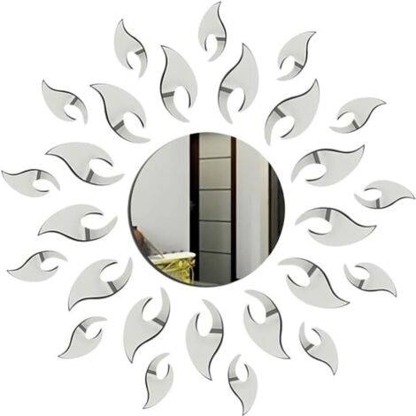3D Miroir de Tournesol Stickers,Tournesol Autocollants Muraux Amovibles Etiquette Autocollante Acrylique Miroirs Stickers,Décoration Murale pour Salon, Chambre à Coucher, Décoration de Ferme Argent