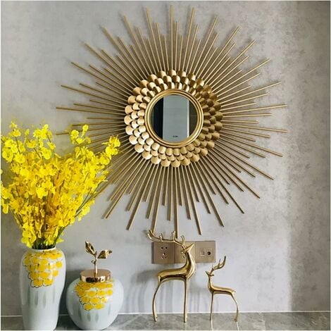 CHOYCLIT 3D Miroir Murale Rond Soleil pour Decoration Mural décoratif Miroir Doré ,Cadeau Femme et Maman