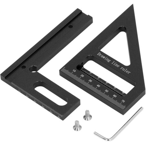 3D Multi Angle Measuring Ruler 45 90 Degree Aluminum Alloy Woodworking Square Protractor Miter Black