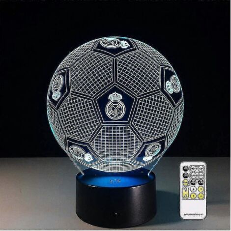 3D-Nachtlicht mit optischer Illusion: Real Madrid Fußball-Nachtlampe, Fernbedienung, dimmbar, Batterie- oder USB-betrieben, 7 Farben, Weihnachts- oder Geburtstagsgeschenk