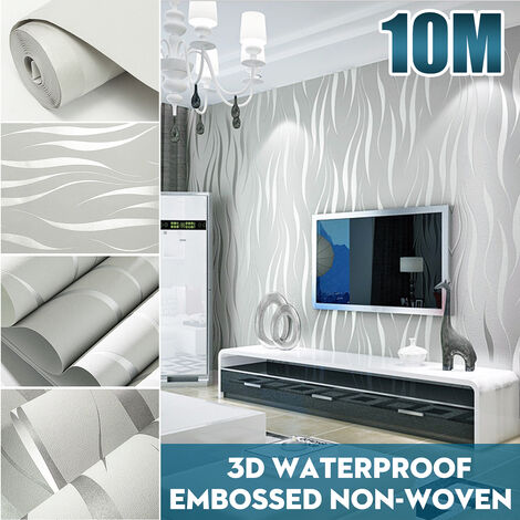 3D Papier Peint Bosselure Ciselant 53cm x 10m Argent Non-tissé Vague Pr decor mur chambre salon Non-Auto-Adhésif