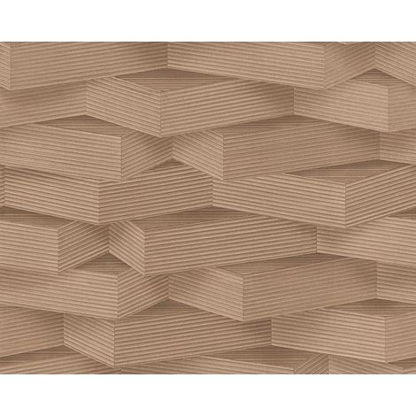3d Pattern Wallpaper Wood Effect Geometric Blocks Brown Beige Paste Wall Vinyl 96000 1