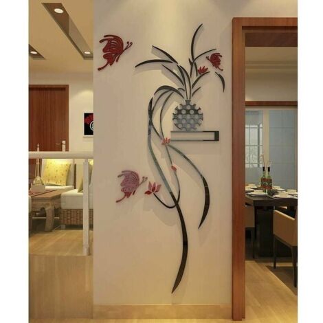 3D Plantes en Pot Peintures Murales pour Salon Chambre Canapé Fond TV Mur Fond Originalité DIY Cadeau Autocollants Décoration Murale Décoration Murale (Rouge, Grand)