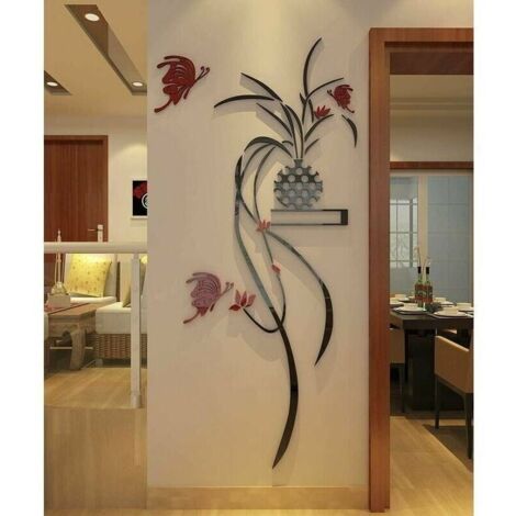 3D Plantes en Pot Peintures Murales pour Salon Chambre Canapé Fond TV Mur Fond Originalité DIY Cadeau Autocollants Décoration Murale Décoration Murale (Rouge, Grand)