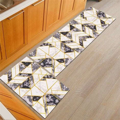 Black and Gold Marble Kitchen Mat Geometric Kitchen Rugs Set of 2