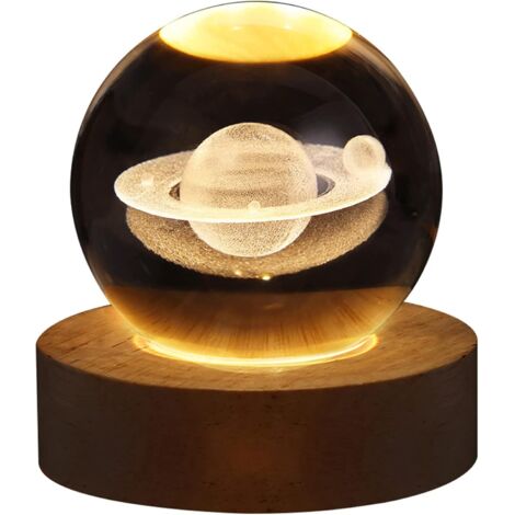 3D-Saturn-Kristallkugel-Nachtlicht für Kinder, Glaskugel-Nachtlampe mit Holzsockel, neuartiges Dekor, Saturn-LED-Kristallkugel, Galaxie-Planet-Nachtlicht, Geschenk, Zimmerdekoration