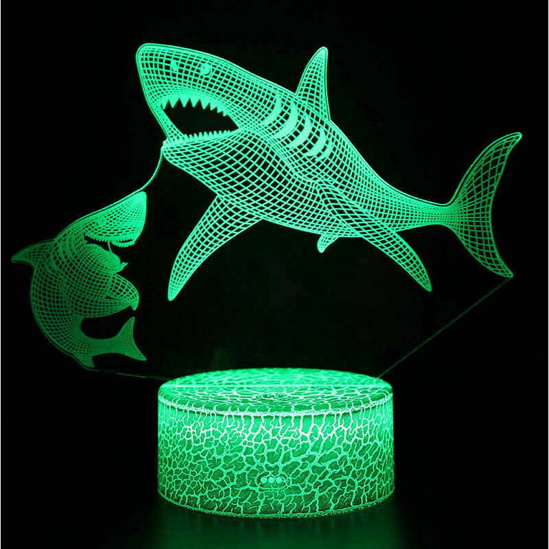 Image of 3D Shark Night Light LED Optical Illusion Night Light Lampada da notte per bambini per camera da letto Comodino Regalo per ragazzo 16 colori che