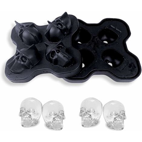 3D Skull Ice Cube Trays, Silicone Ice Cube Moulds Maker,Perfect for Gin Glasses, Whiskey, Scotch, Cocktail and Liqueur Glasses-Black