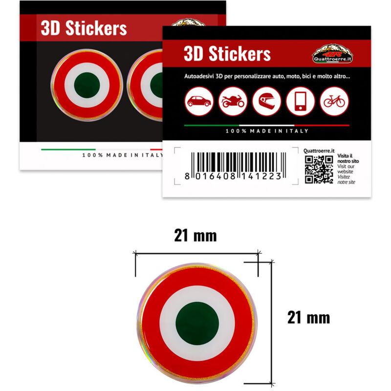 3D Sticker Coccarda Italia - Confezione: 2 PEZZI - Diametro: 21 MM