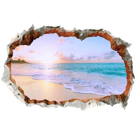 3D Stickers muraux ÎLE DE VACANCES (60x40 cm) I autocollant sticker mural paysage plage mer océan palmier I Déco pour salon chambre cuisine couloir porte entrée adulte