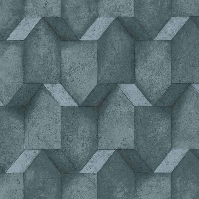 Profhome - 3d Tapete 388271 Heißgeprägte Vliestapete Strukturiert Mit Geometrischen Formen Matt Blau Petrol Grau 5, 33 M2
