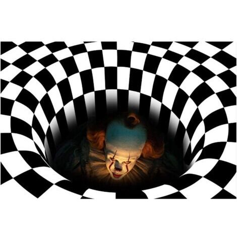 3D Tapis Rond, Halloween Illusion Paillasson Motif Clown Noir Blanc Carreaux Tourbillon Tapis Salon Tapis Antidérapant Tapis pour Halloween Salon Salle À Manger（4060cm）