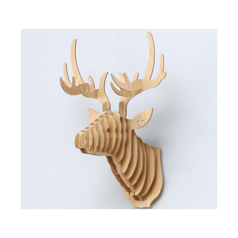 3D Tenture murale Tête de cerf Sculpture Décoration murale Couloir d'entrée Tête de wapiti en bois Décoration Tête d'animal Tenture murale Entrée