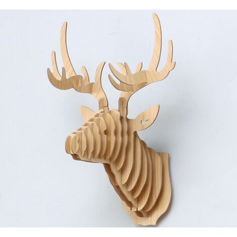3D Tenture murale Tête de cerf Sculpture Décoration murale Couloir d'entrée Tête de wapiti en bois Décoration Tête d'animal Tenture murale Entrée Décoration murale 29,6 21,2 38 cm Log Couleur 1 pièc