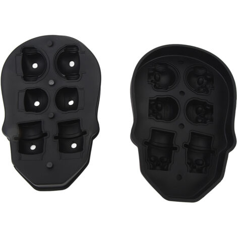 3D-Totenkopf-Eiswürfelform aus flexiblem Silikon mit 6 Mulden für kalte Getränke, Cocktails, Gebäck und Pralinen