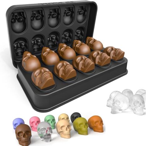 3D-Totenkopf-Eiswürfelform mit Deckel, Silikon-Eiswürfelform, für Whiskygläser, Scotch, Cocktails und Liköre, Backform, Gelee, Mousse-Torte, Halloween-Party