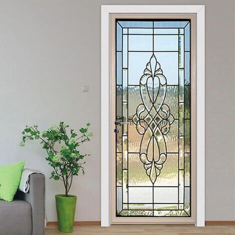 3D-Türaufkleber mit Buntglas-Motiv im modernen Stil (44 x 200 cm x 2 Stück), abnehmbarer Vinyl-Türaufkleber für die Inneneinrichtung