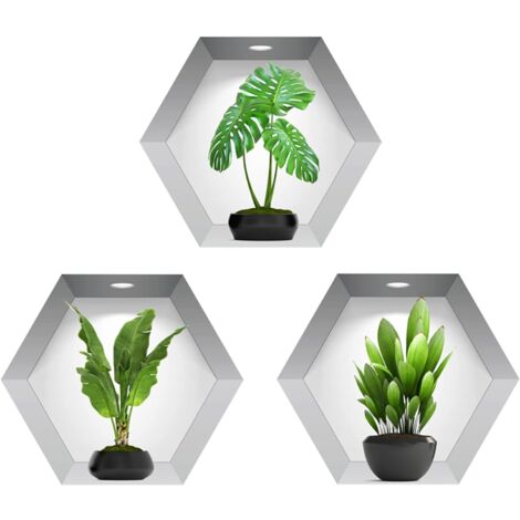 3D Vase Wall Stickers, Plant Wall Stickers, 3D Wall Stickers, Vase Wall Stickers for Living Room (3 Pack)