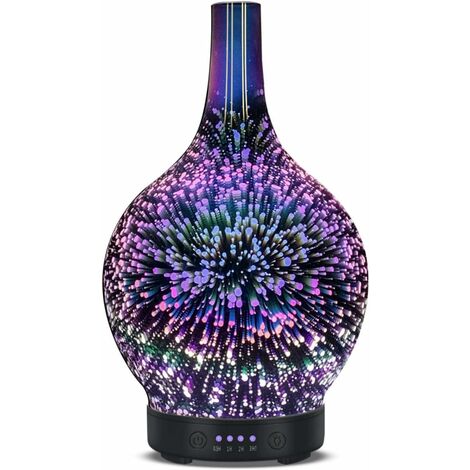 3D Verre Ultrasonique Diffuseurs d'Huiles Essentielles Electrique 120ml,Silencieux Humidificateur,Minuterie et Arrêt Automatique sans eau, 7 couleurs changeants pour La Maison Spa Yoga Massage