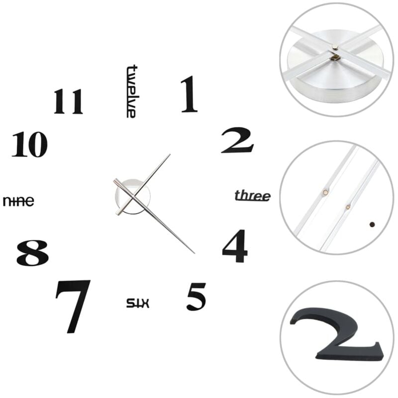 3D Wall Clock Modern Design 100 cm xxl Black Vidaxl