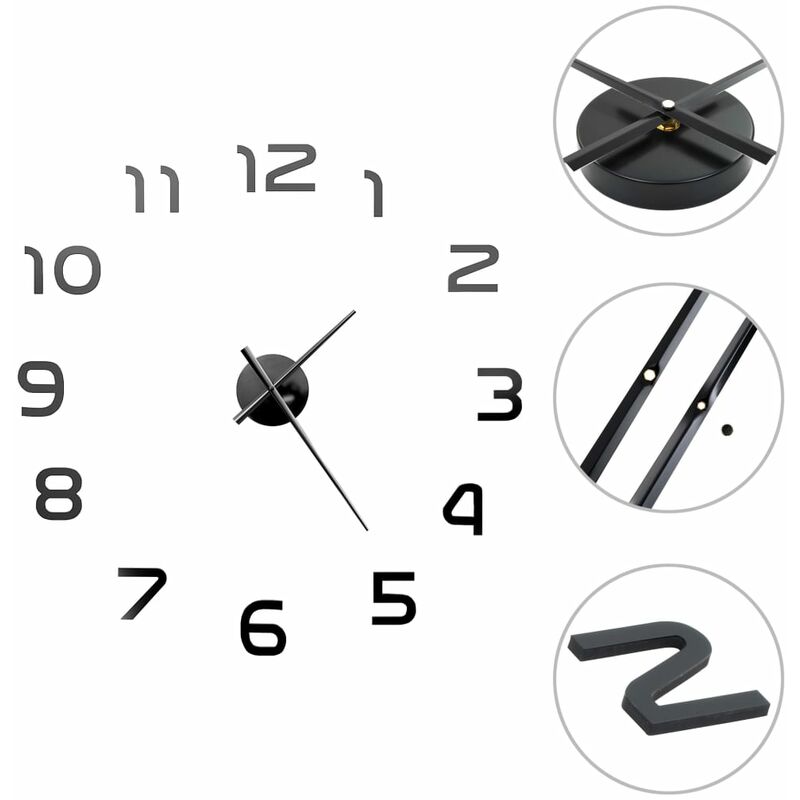 Vidaxl - 3D Wall Clock Modern Design 100 cm xxl Black