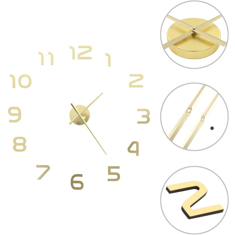 3D Wall Clock Modern Design 100 cm xxl Gold Vidaxl