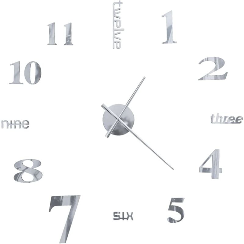 3D Wall Clock Modern Design 100 cm XXL Silver vidaXL