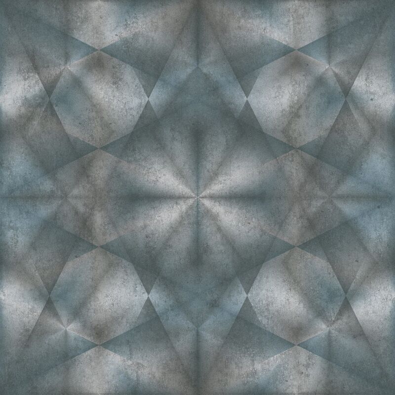 3D wallcovering wall Profhome 386924 hot embossed non-woven wallpaper slightly textured caleidoscope style shimmering blue teal grey silver 5.33 m2