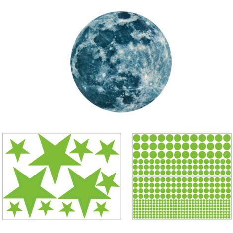 3D-Wandaufkleber mit leuchtenden Punkten und Mond, fluoreszierende Dekoration für Kinderzimmer und Decke