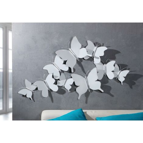 3D Wandbild Schmetterlinge aus Metall, weiß, 101x57 cm, Metallbild, Wanddeko, Wandschmuck