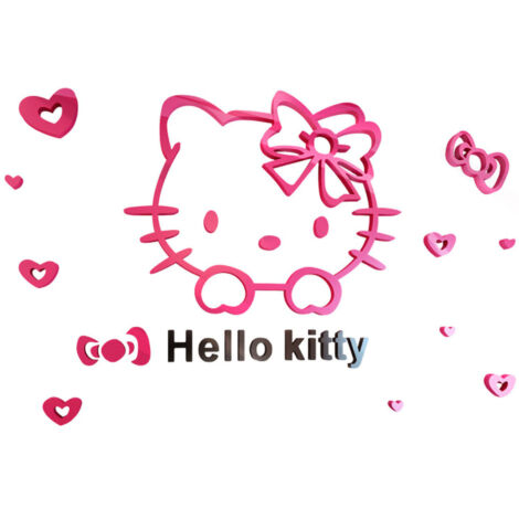 3D-Wandtattoo, süße Katze, Acryl-Stereo-Aufkleber, Kinderzimmer, rosa, rot, schwarz, Hello Kitty
