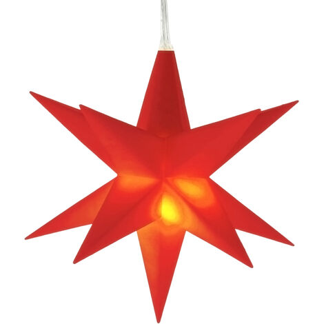 3D Weihnachtsstern 12 cm warm weiß Beleuchtet mit Timer - rot - LED Fenster Deko Leuchtstern Batterie betrieben