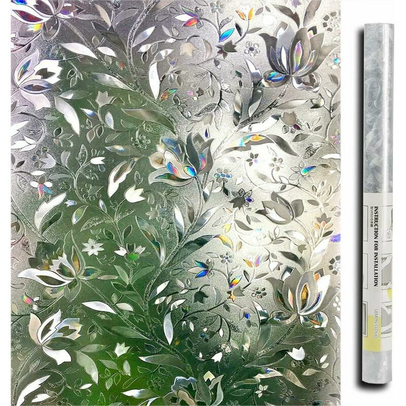 3D Window Film Electrostatic Privacy Protector Decorative UV Anti-Glare Window Film with Tulip Flower Pattern for Glass and Glazing [Energy Class A