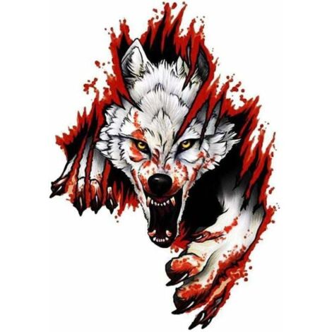 3D-Wolfskopf-Aufkleber, 3D-Autoaufkleber, wütender Wolf, lustiges Motorradzubehör, PVC, 18 x 25 cm