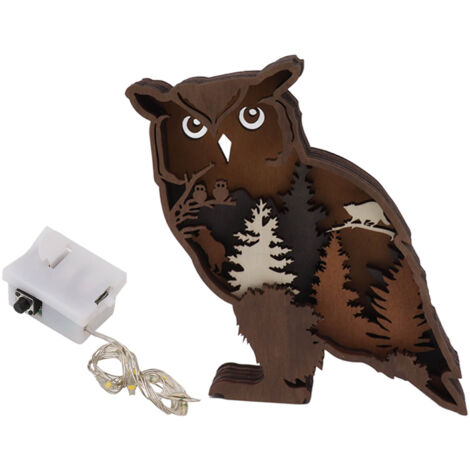 3D Wood Carving Lamp Wood Crafts Home Decorations Wooden 3D Carved Animal Ornament with LED for Home Owl