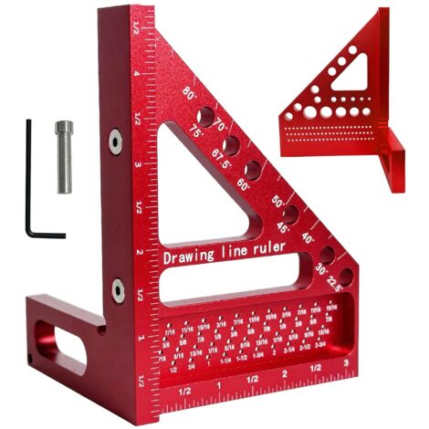 3D-Zimmermannswinkel – Aluminiumlineal für Gehrungsschnitte von 22,5° bis 90° mit Positionierstift