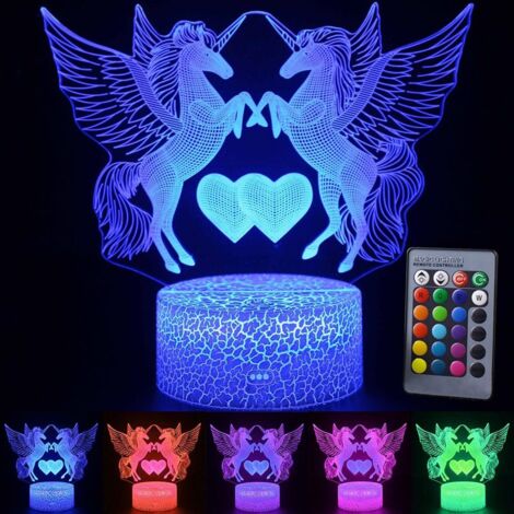 3DdedirigéVeilleuse, lampe de table licorne, avec16Télécommande à changement de couleur